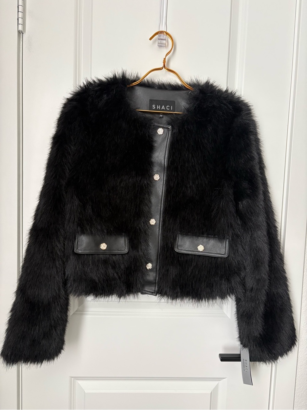 Shaci Leeny Black Faux Fur Jacket, Medium